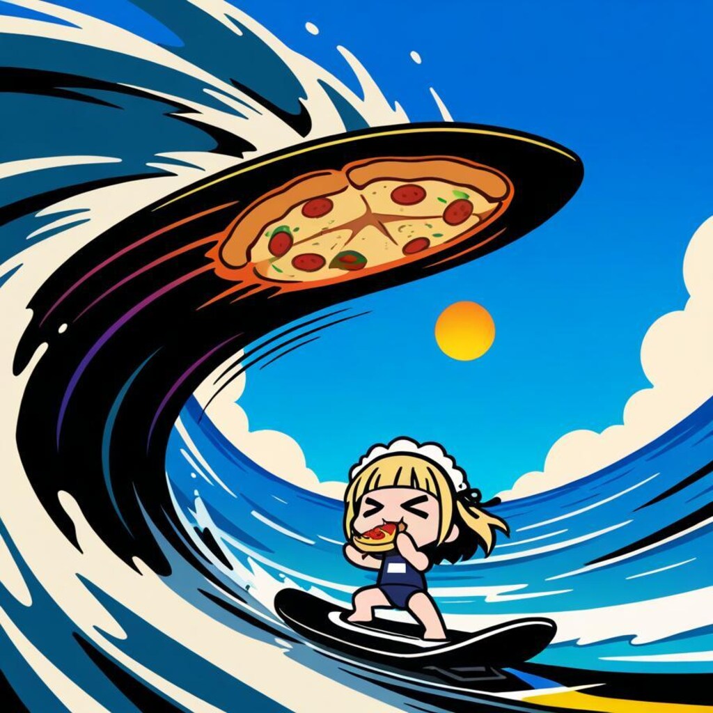 ﾄﾞｩｰﾝ！ﾃﾞｰﾃﾞｹﾃﾞｹﾃﾞｹﾃﾞｹﾃﾞｰ！🌊🏄‍♀️🌊🍕
