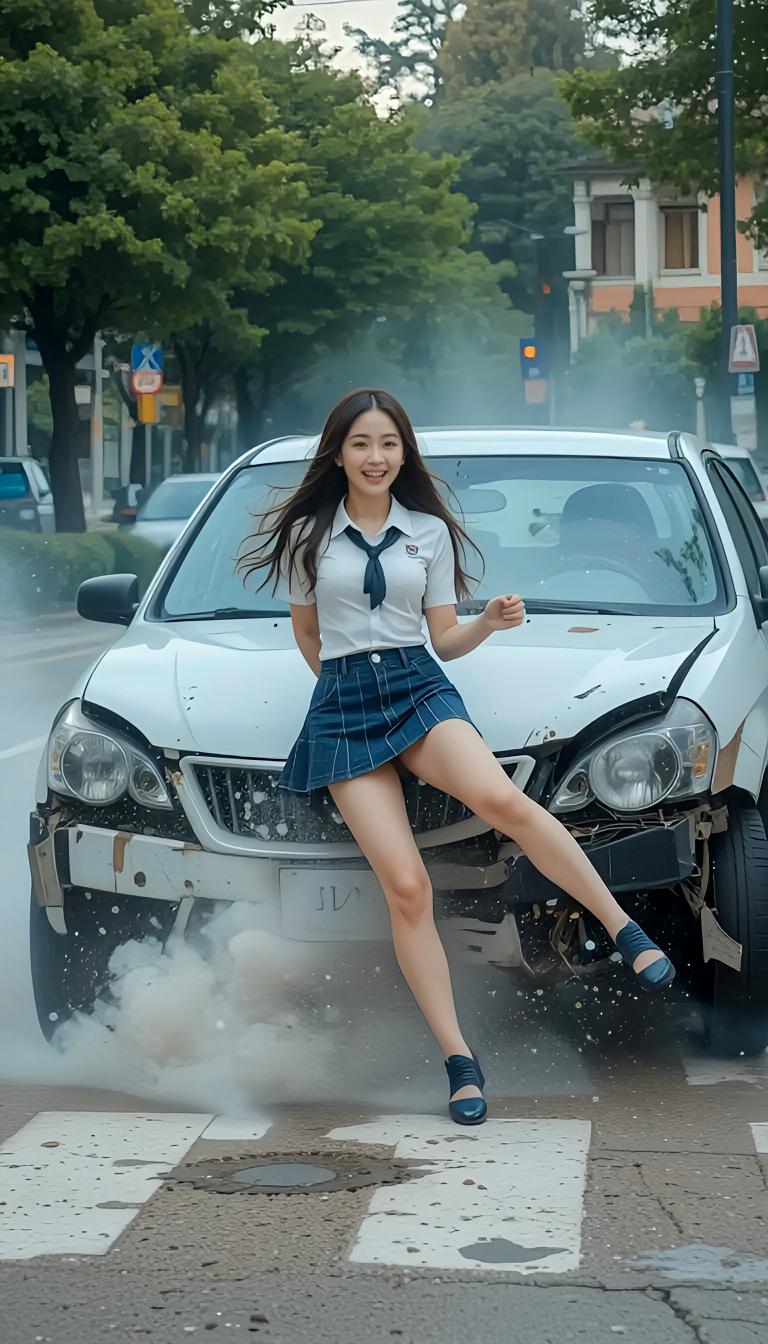 はねられて車壊れる元気な子