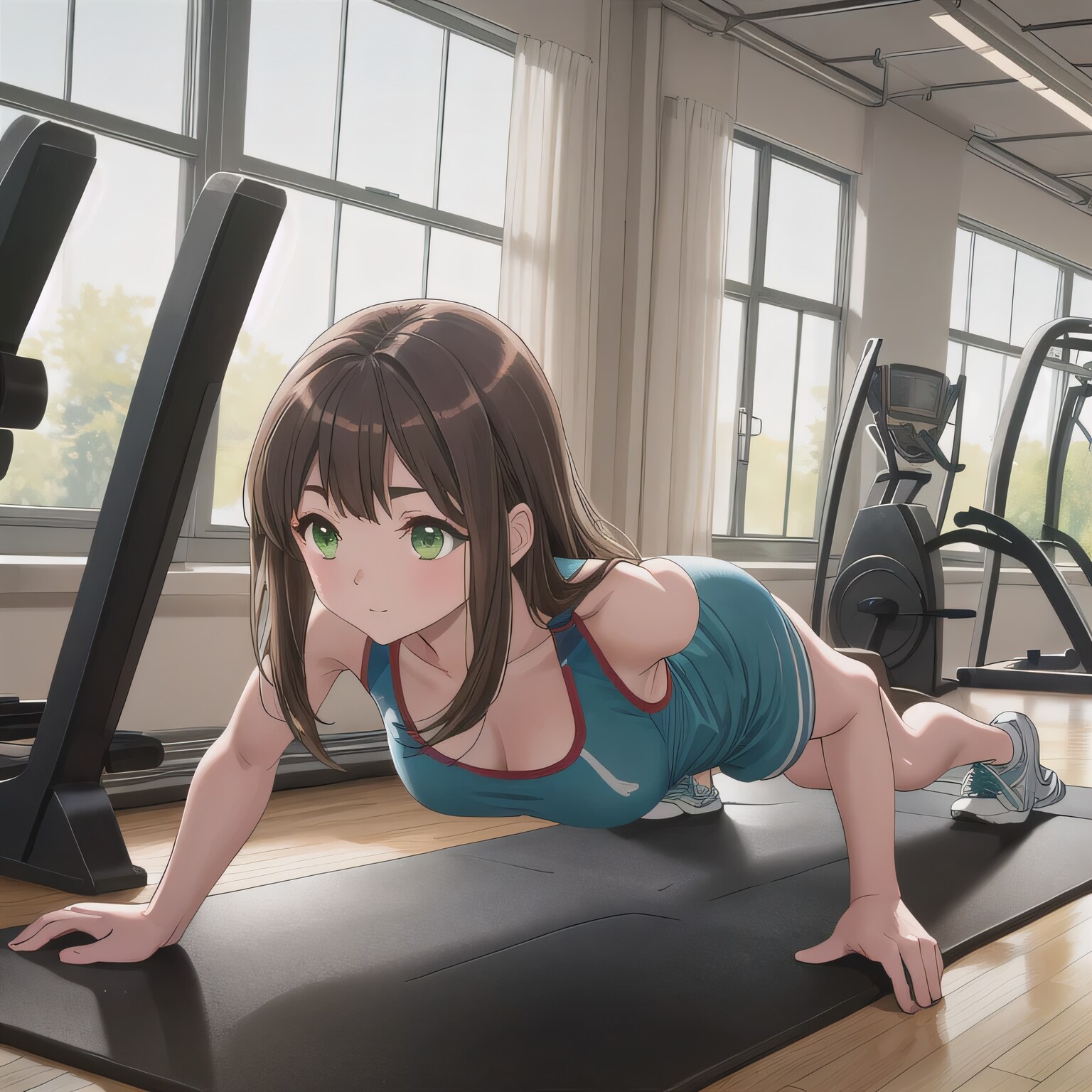 茶髪ロングで筋トレの少女２ | の人気AIイラスト・グラビア