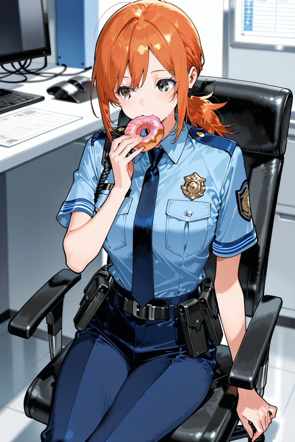 ドーナツを食べる警官