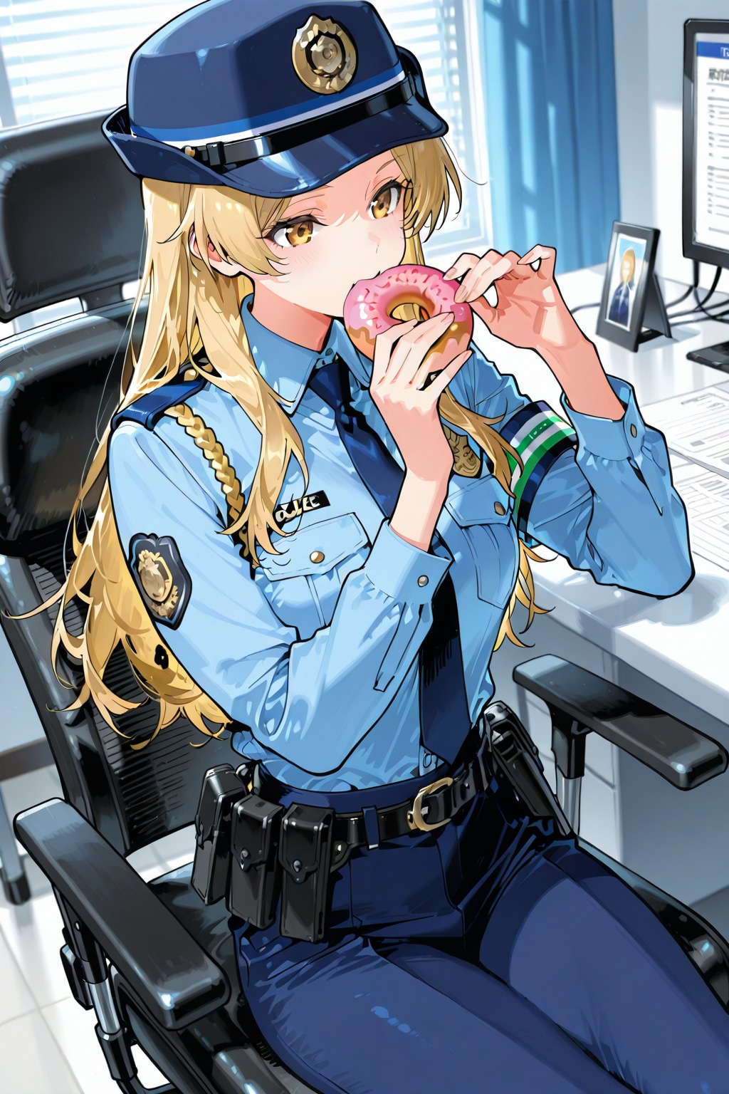 ドーナツを食べる警官