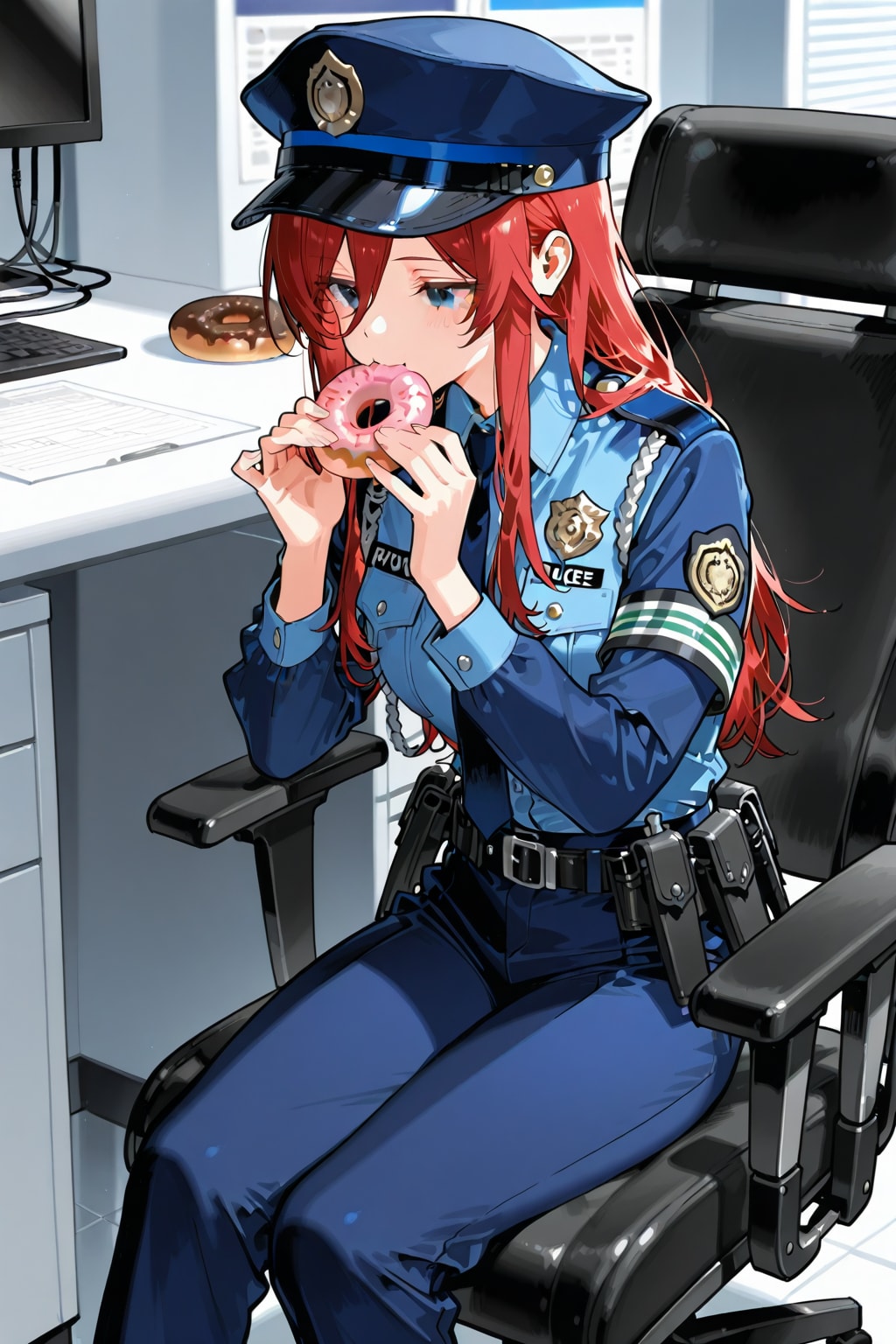 ドーナツを食べる警官