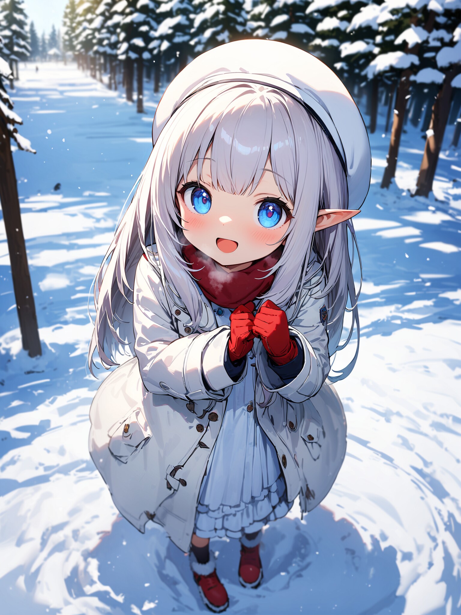 雪の中のエルフの少女