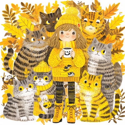 黄色いセーターと7匹のしあわせ