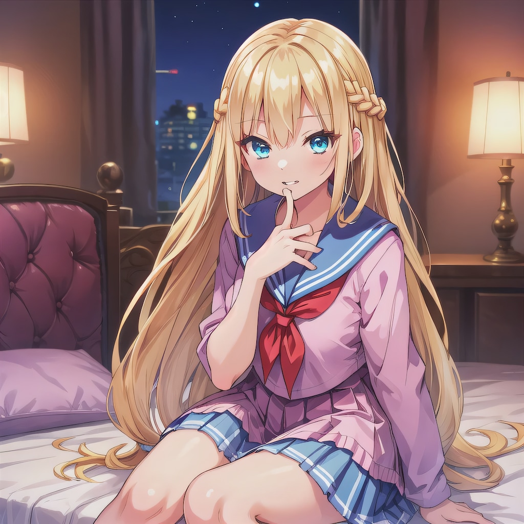 金髪ロングで寝室の少女３