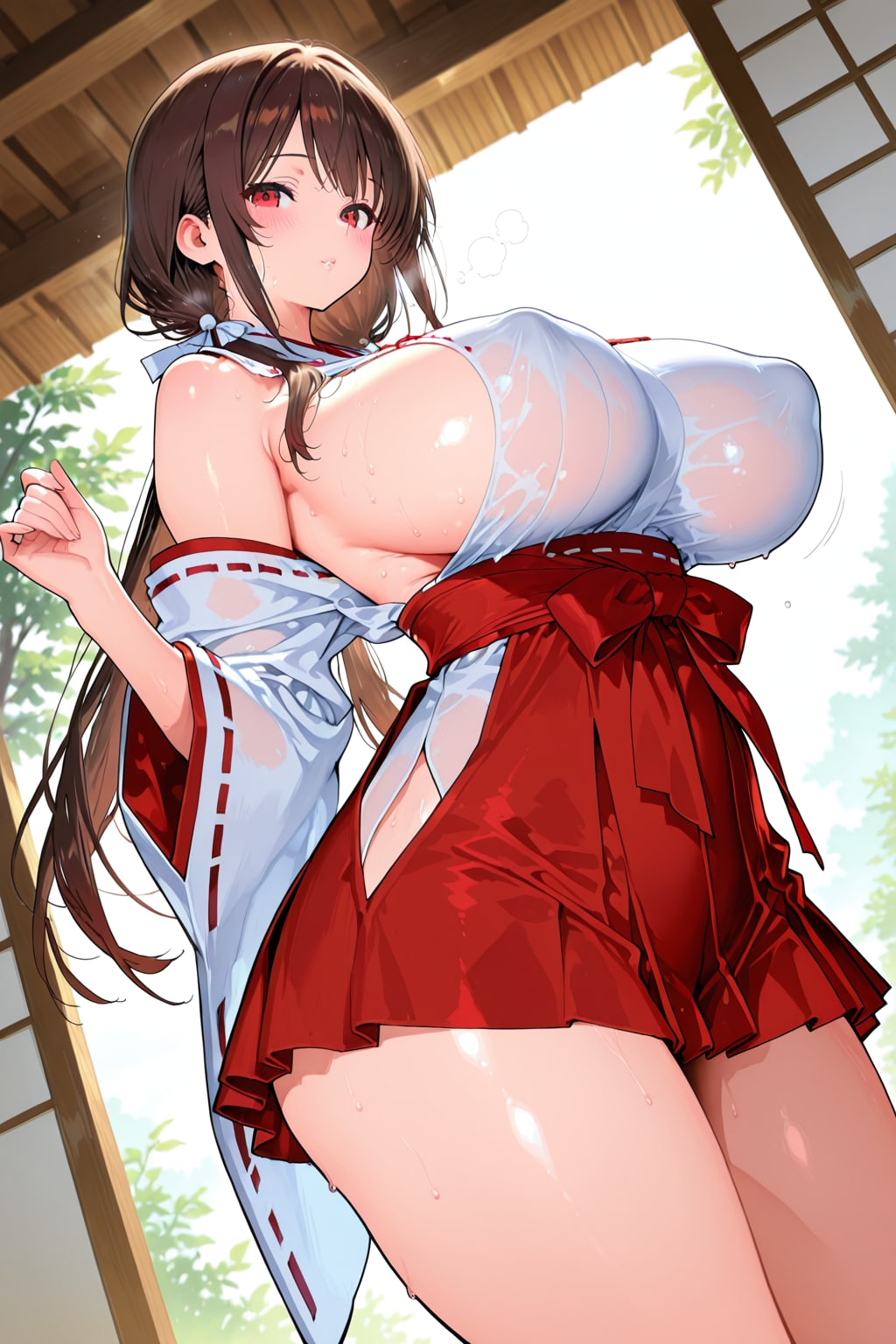 横乳巫女さん