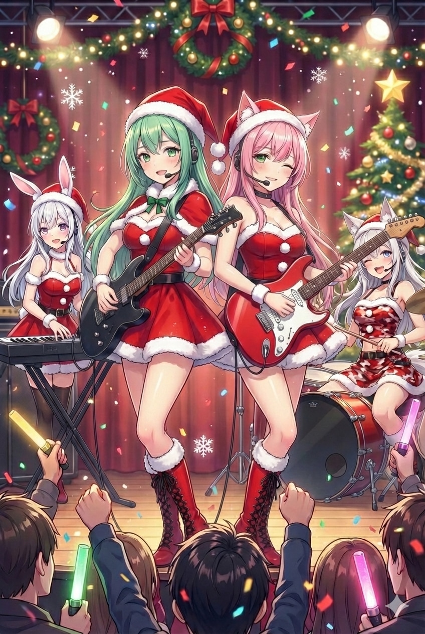ちちぷいフレンズ大忘年会グランドフィナーレ🎶🐱🎸🐱🎸🐰🎹🐺🥁🎶 | の人気AIイラスト・グラビア