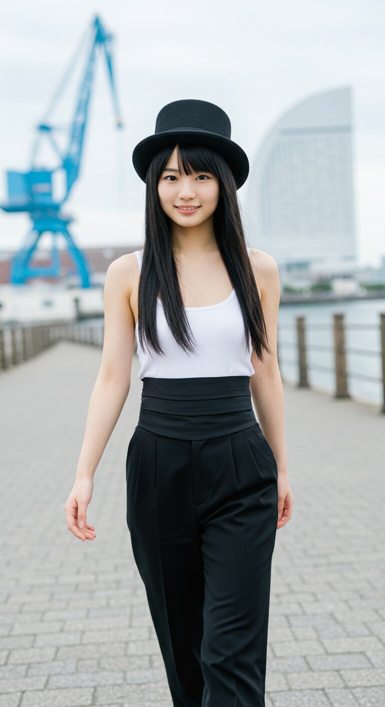 リアルかっこかわいいダンサー、横浜港を颯爽と歩く