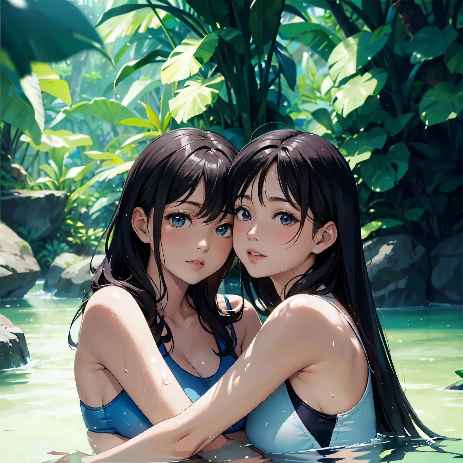 水浴びする2人