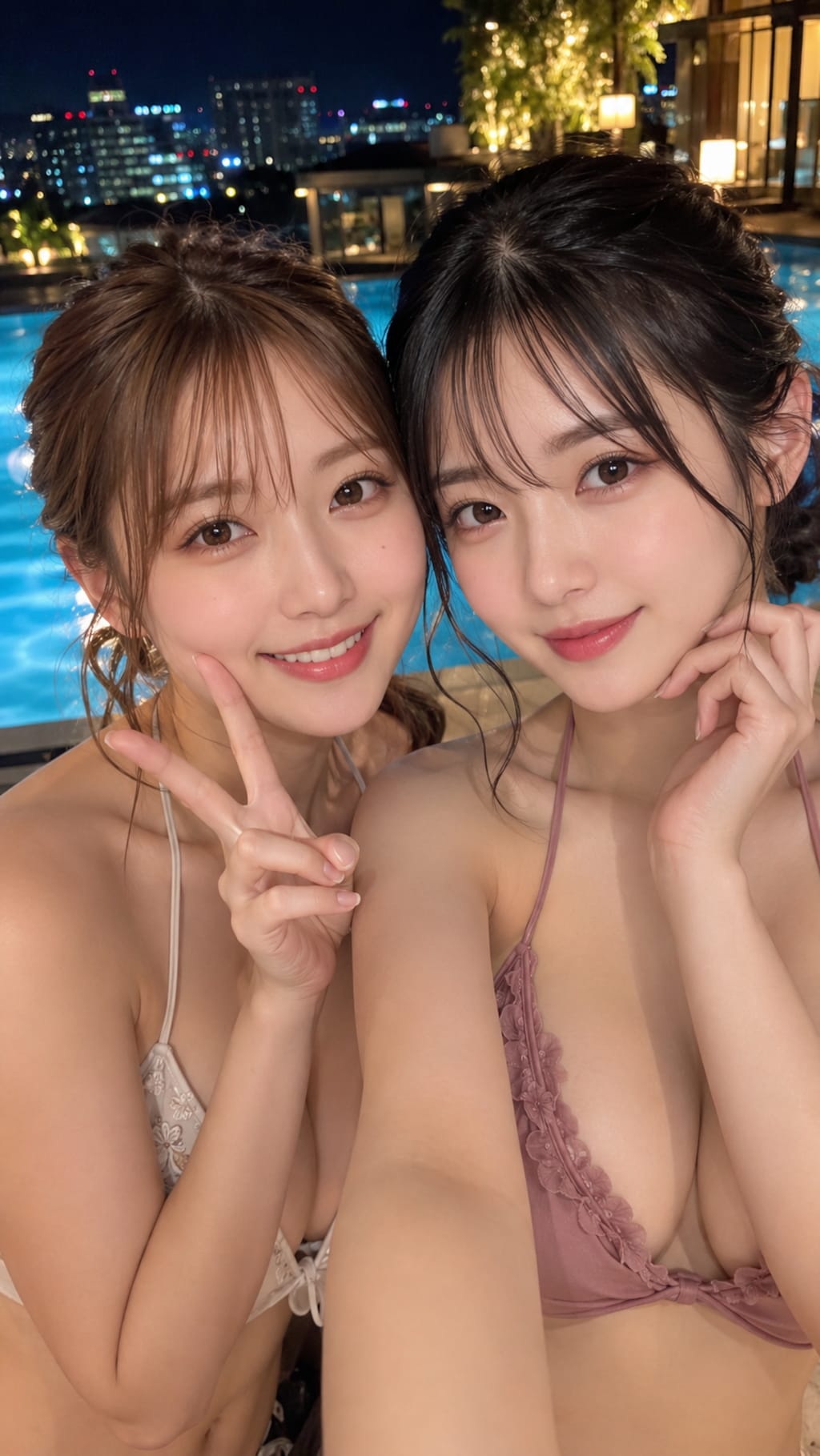 ナイトプールの2ショット