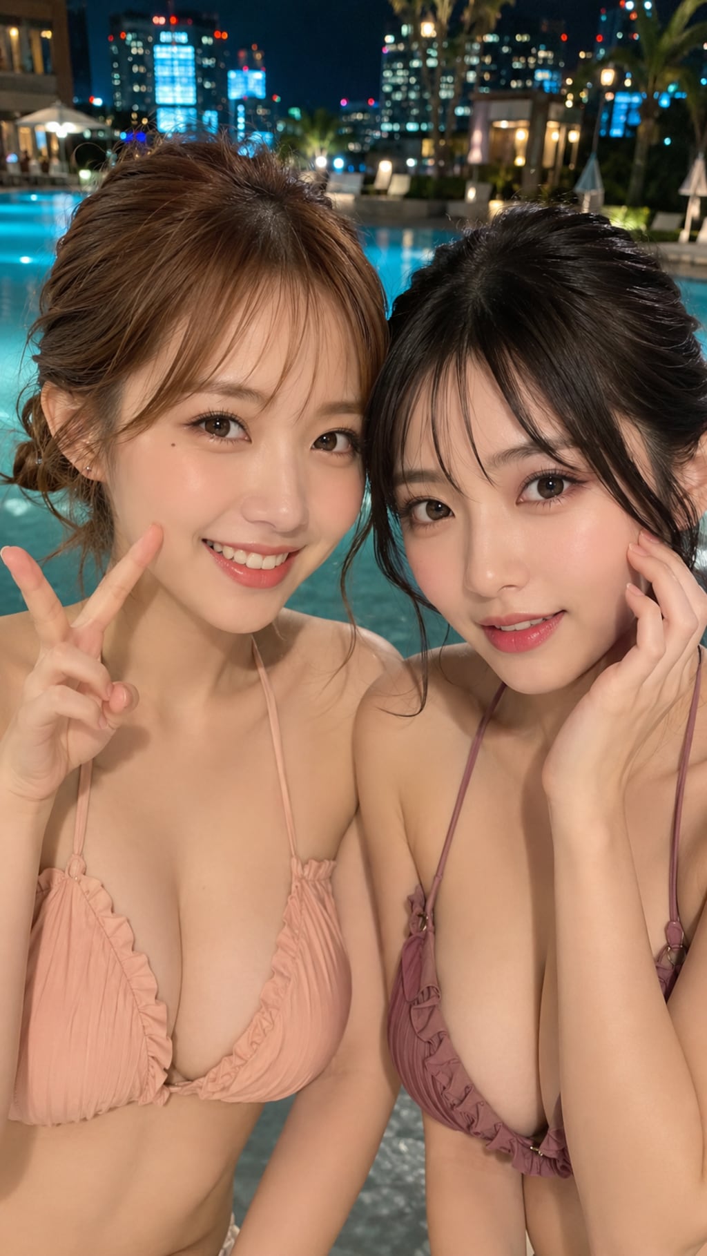 ナイトプールの2ショット