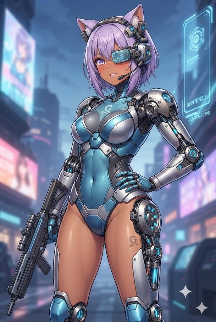 黒ギャル風のメカ娘のシス