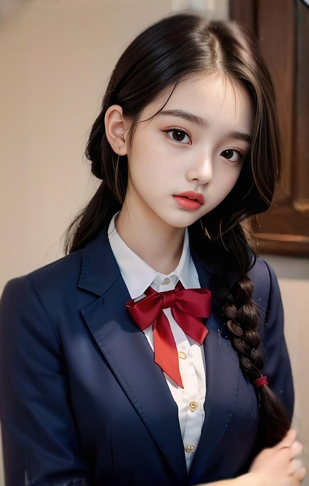 三つ編みをした制服少女