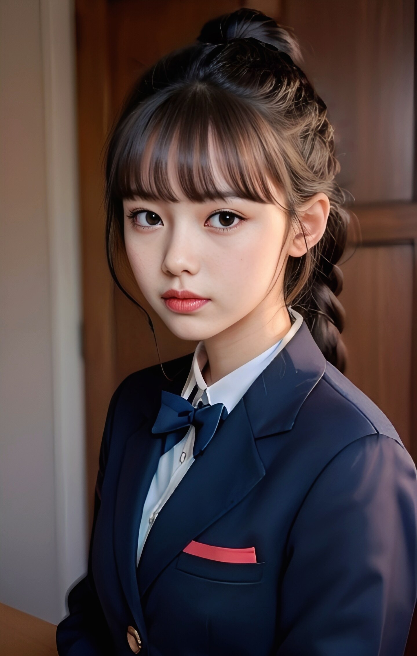 三つ編みをした制服少女