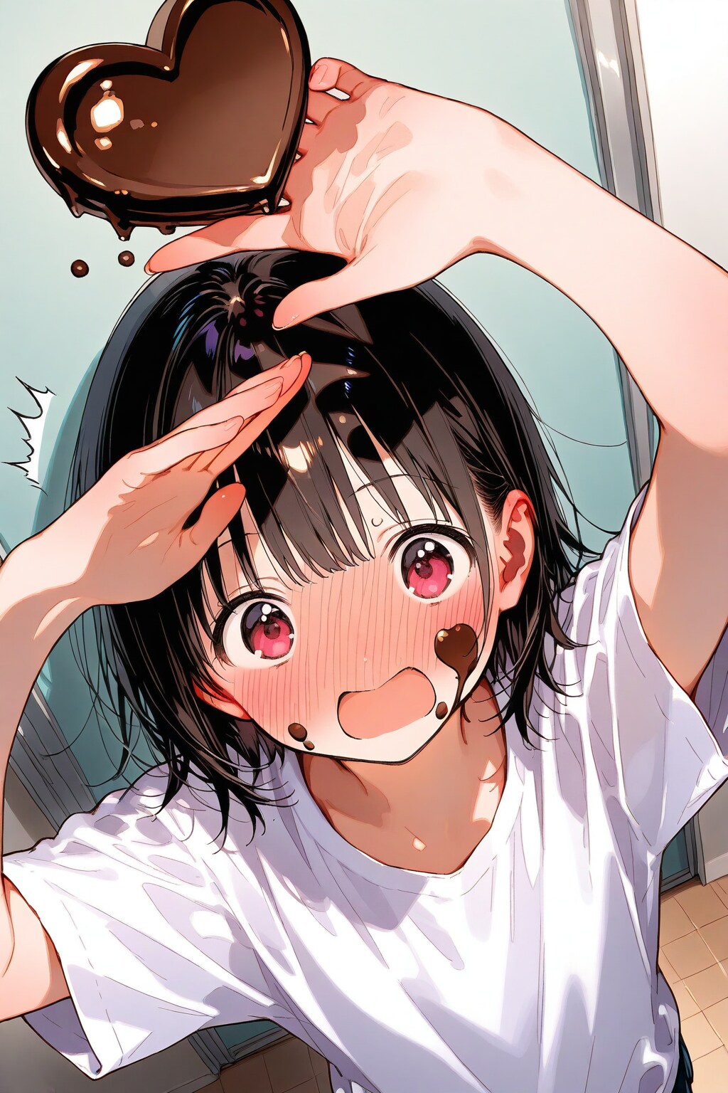 チョコを付けた赤面女子 | の人気AIイラスト・グラビア