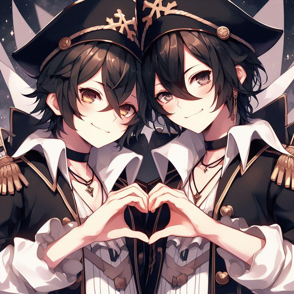 黒髪の少年海賊二人によるハンドハート