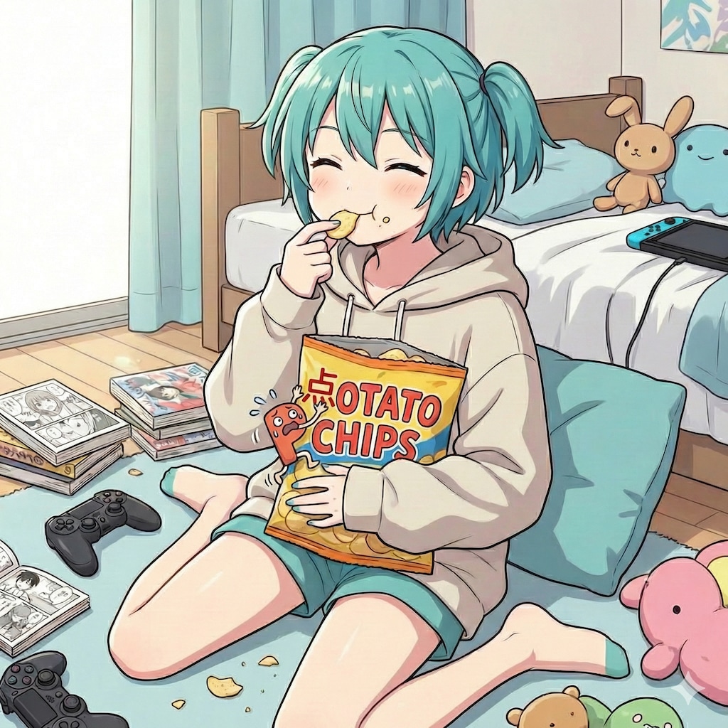 ポテトチップを食べているミクさん😳