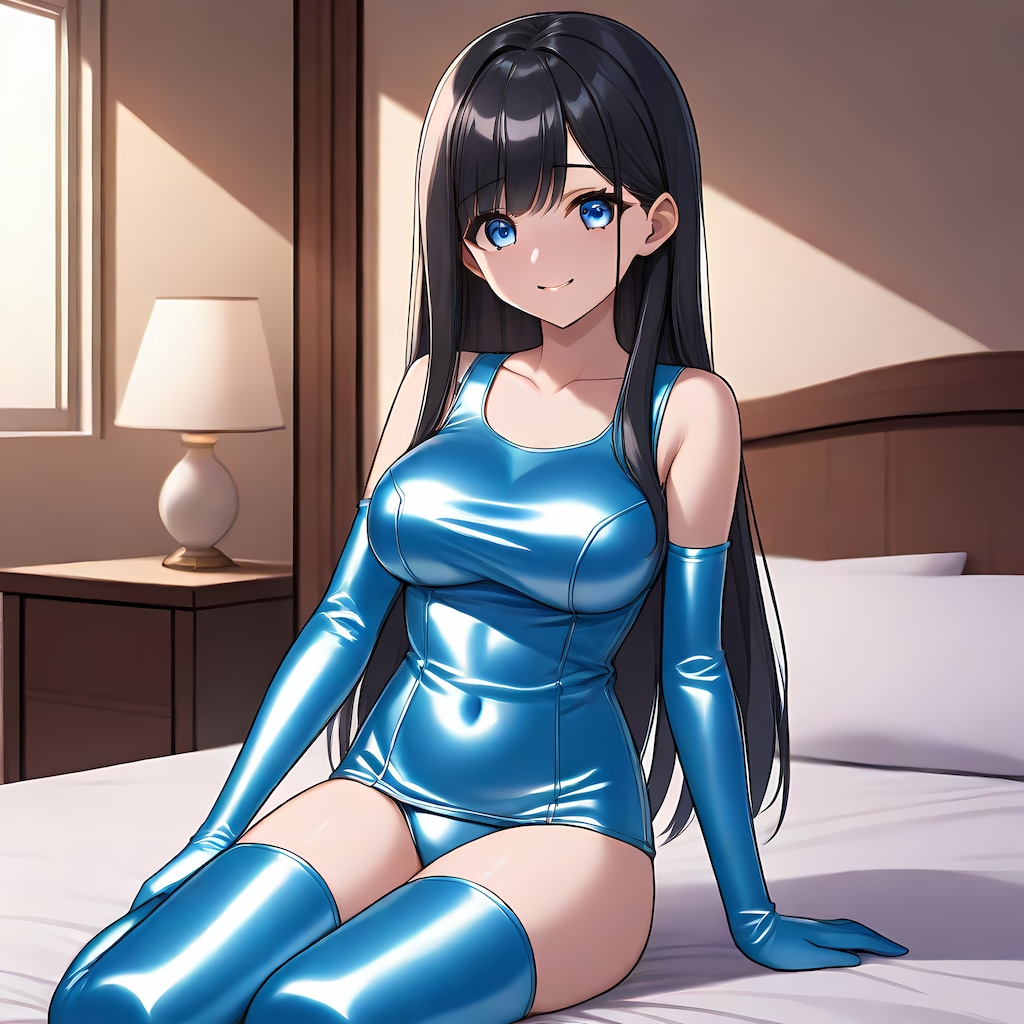 水色サテン旧型スクール水着長手袋サイハイソックス