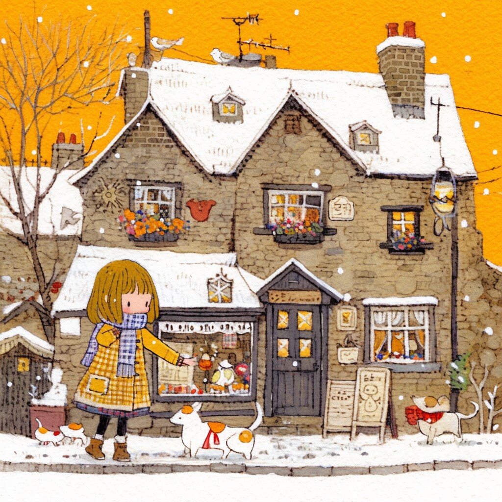 もこもこ雪とオレンジの空