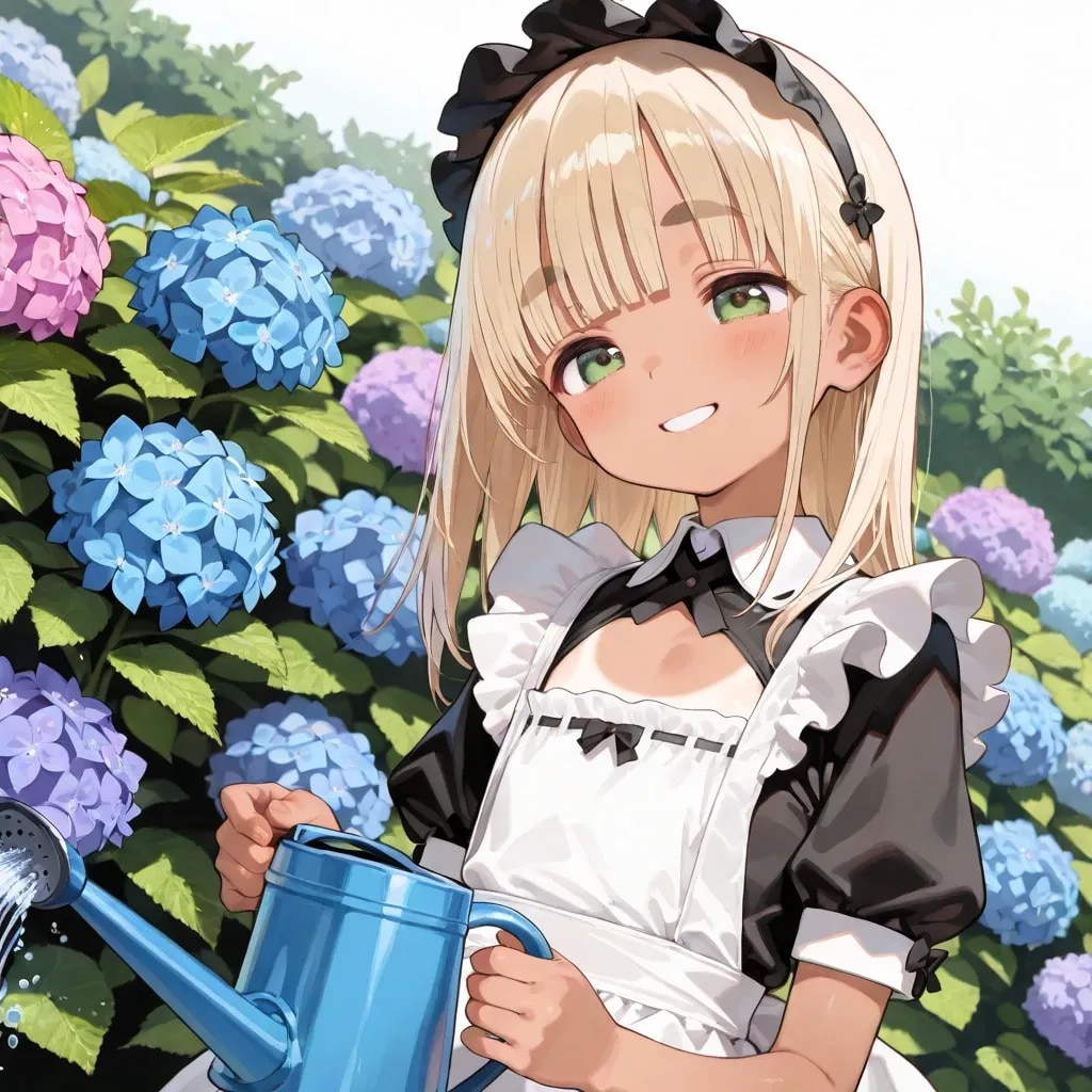 紫陽花と日焼けメイドちゃん