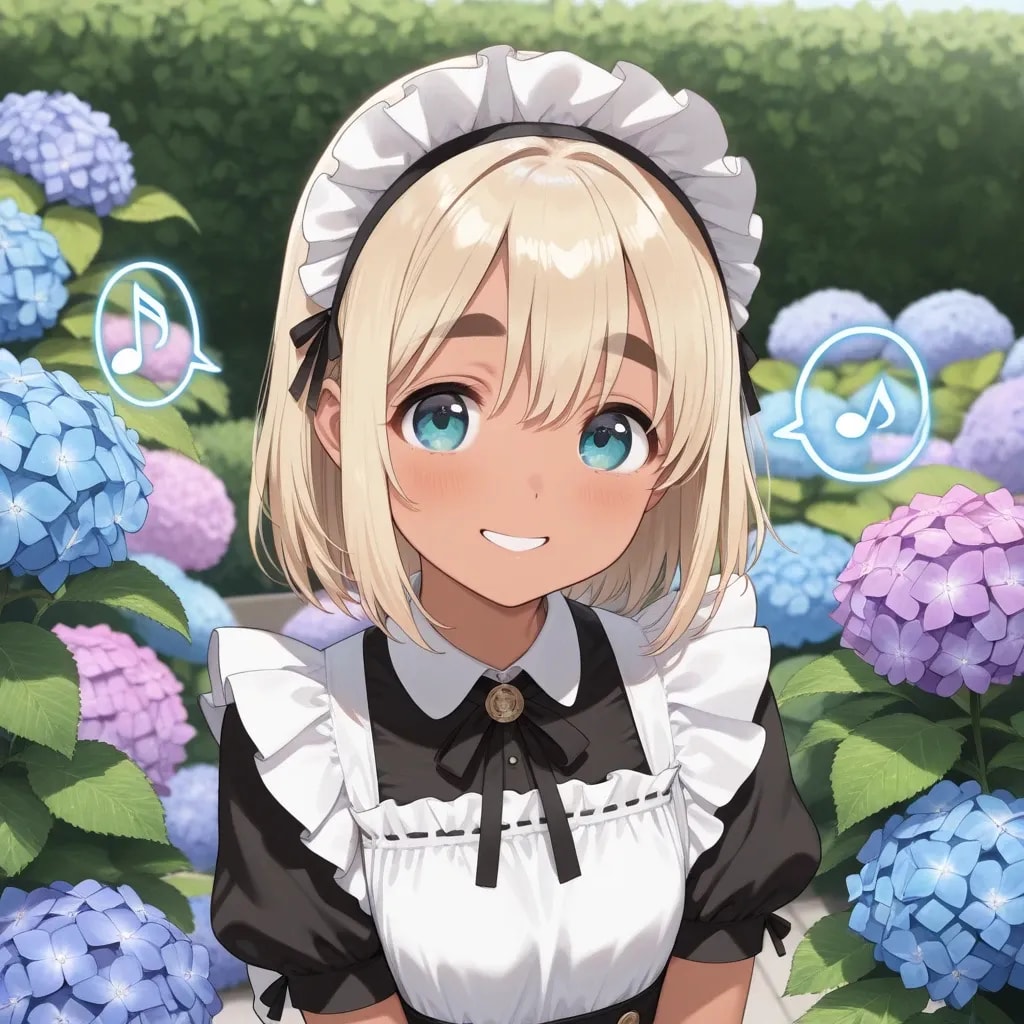 紫陽花と日焼けメイドちゃん