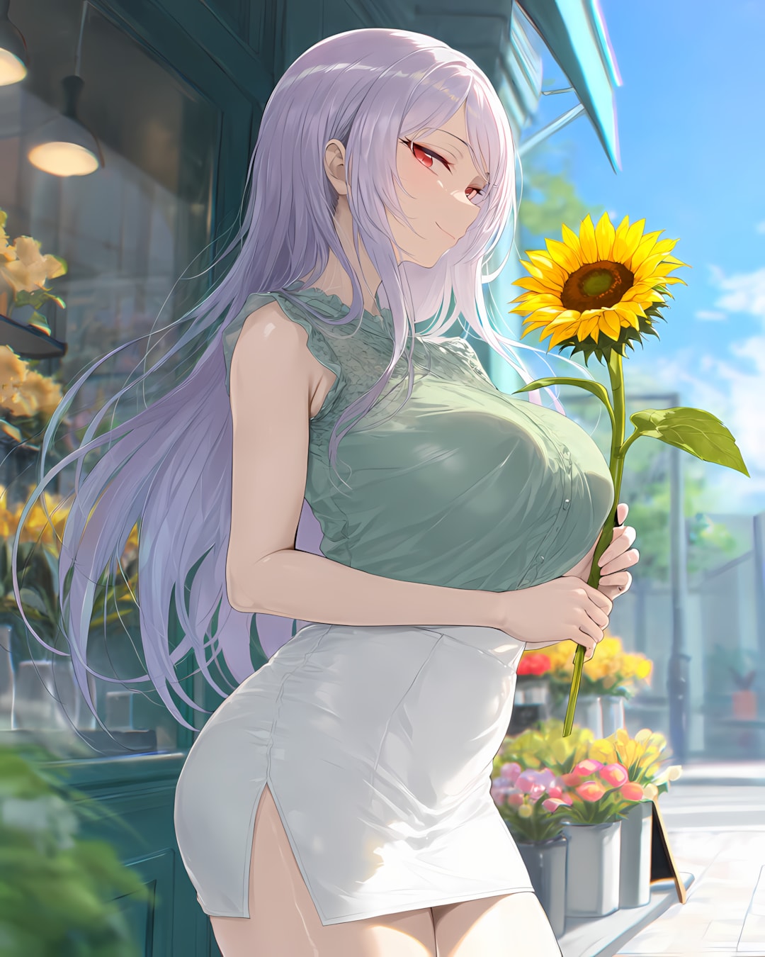 🌻花の日ひまわりと咲く…ミレナさん大人の白スリット美脚✨