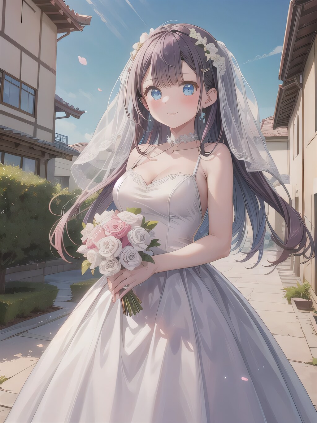 茶髪ロングでウェディングドレスの美女２