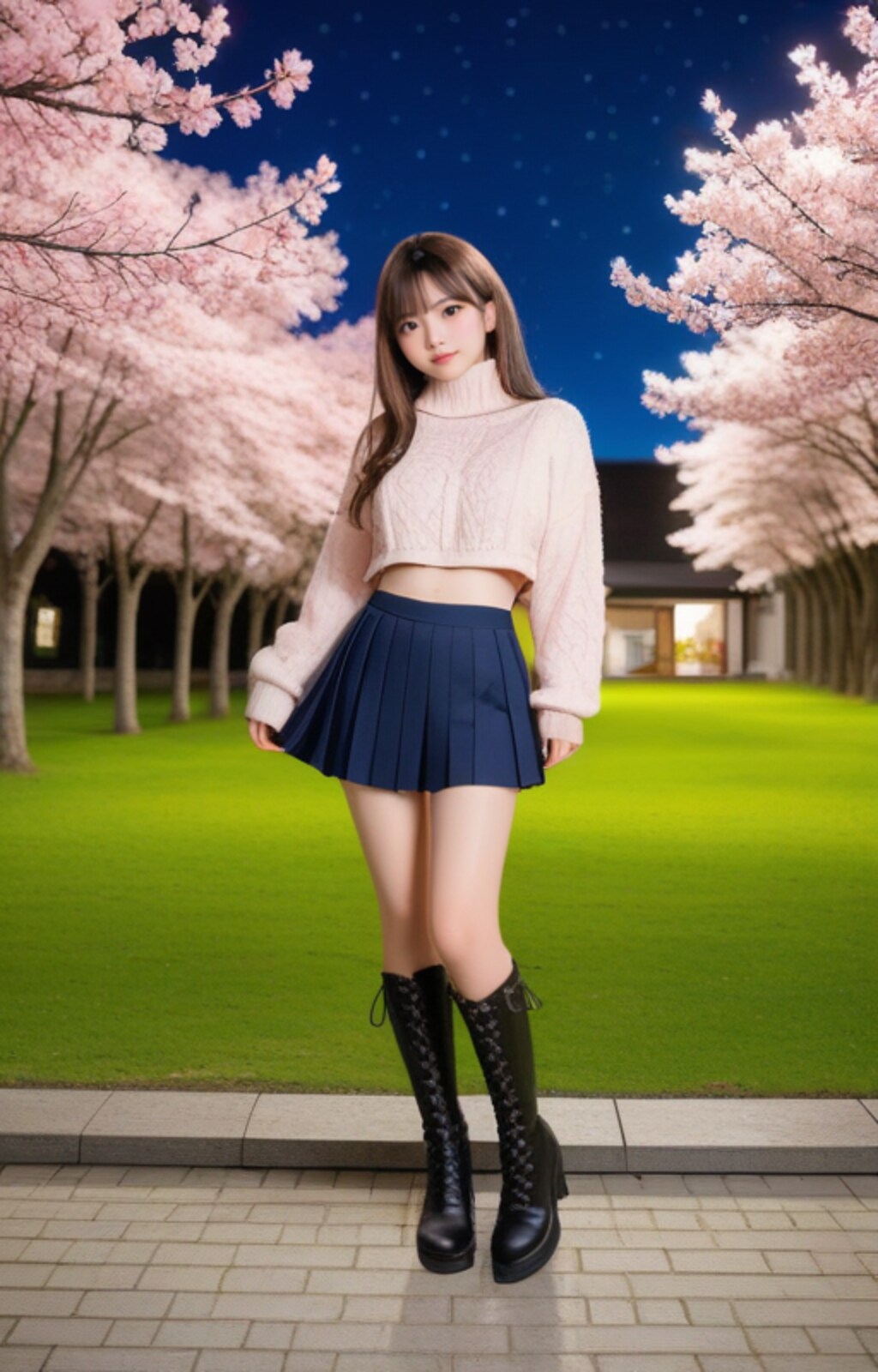 彼女と夜桜を