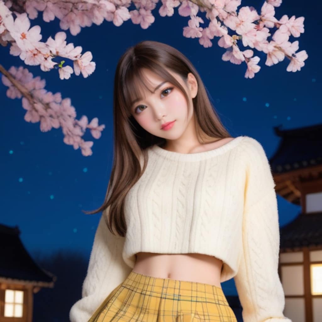 彼女と夜桜を
