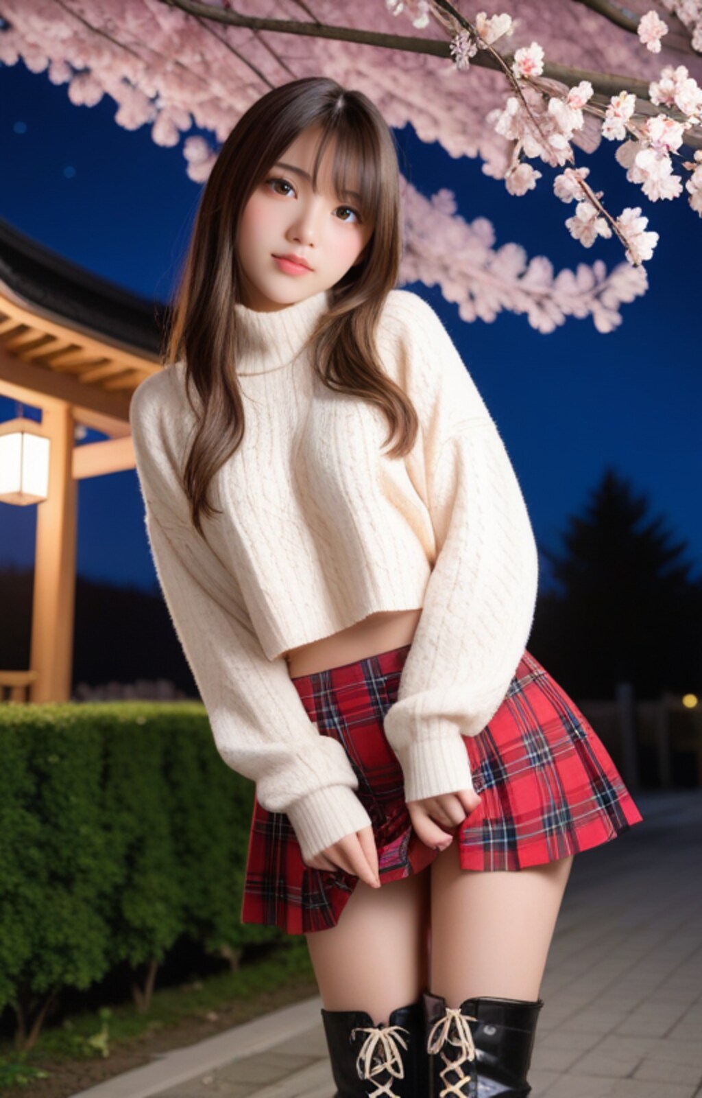 彼女と夜桜を