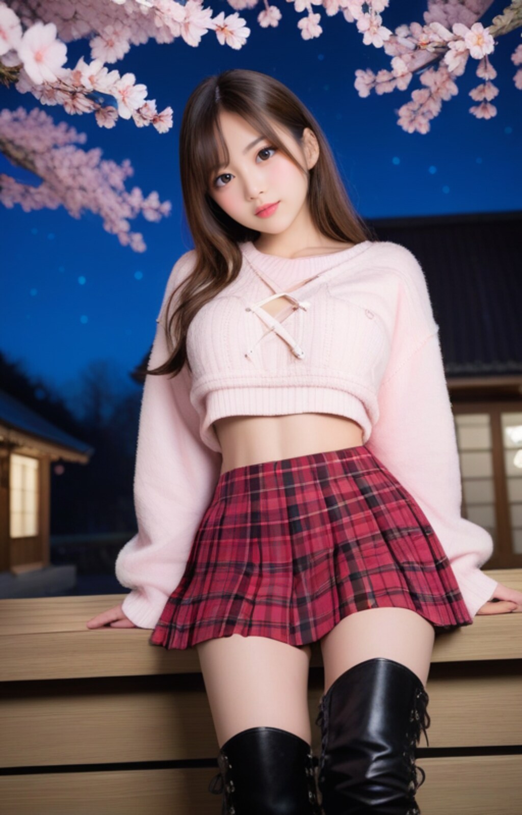 彼女と夜桜を