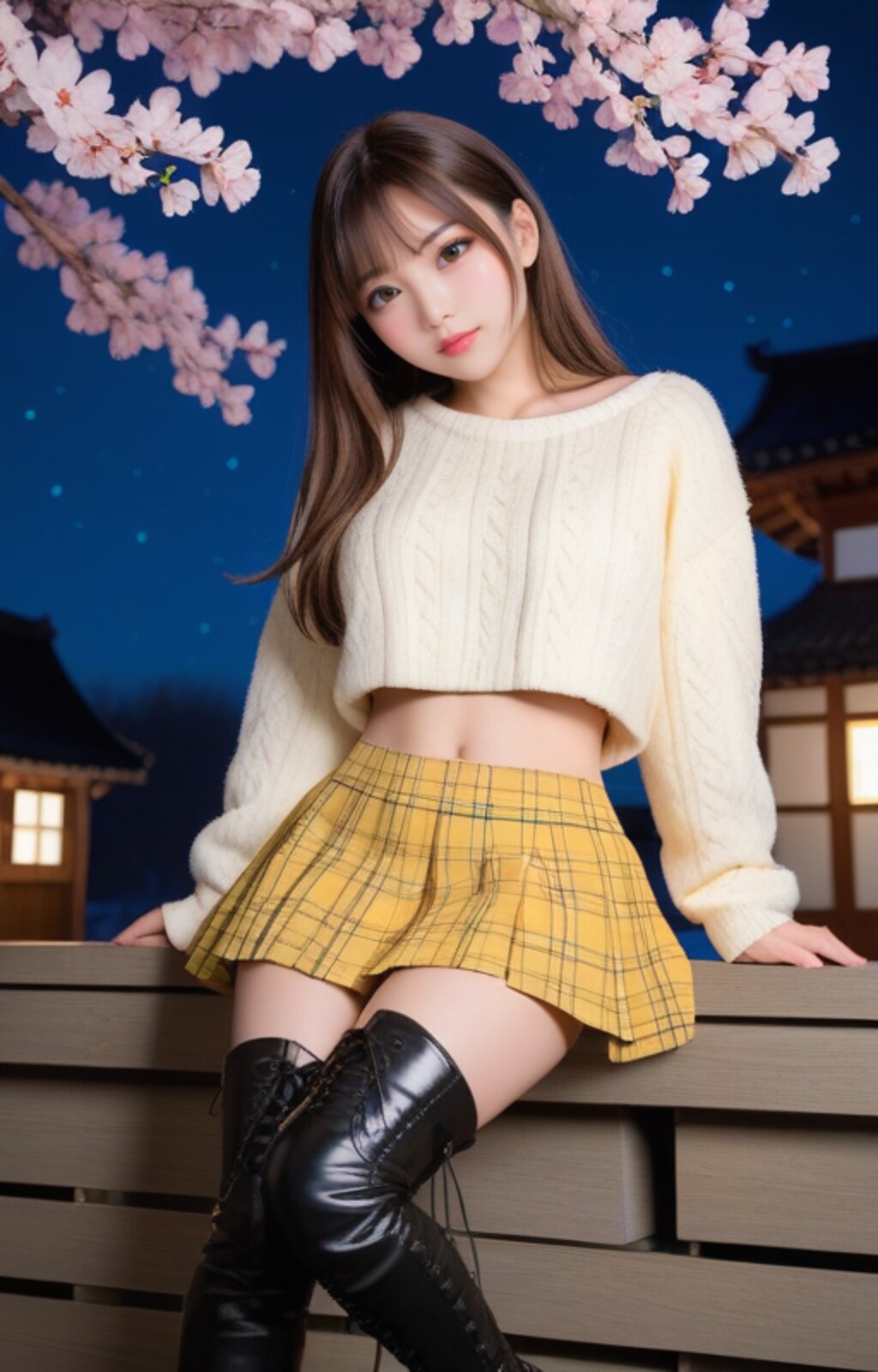 彼女と夜桜を