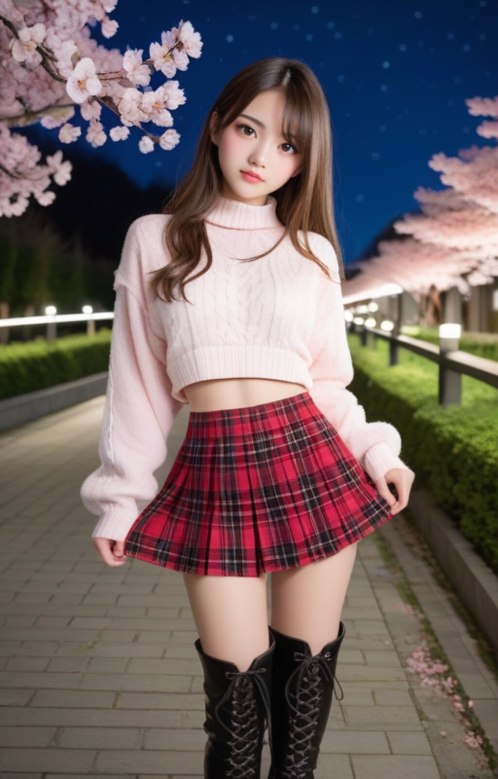 彼女と夜桜を