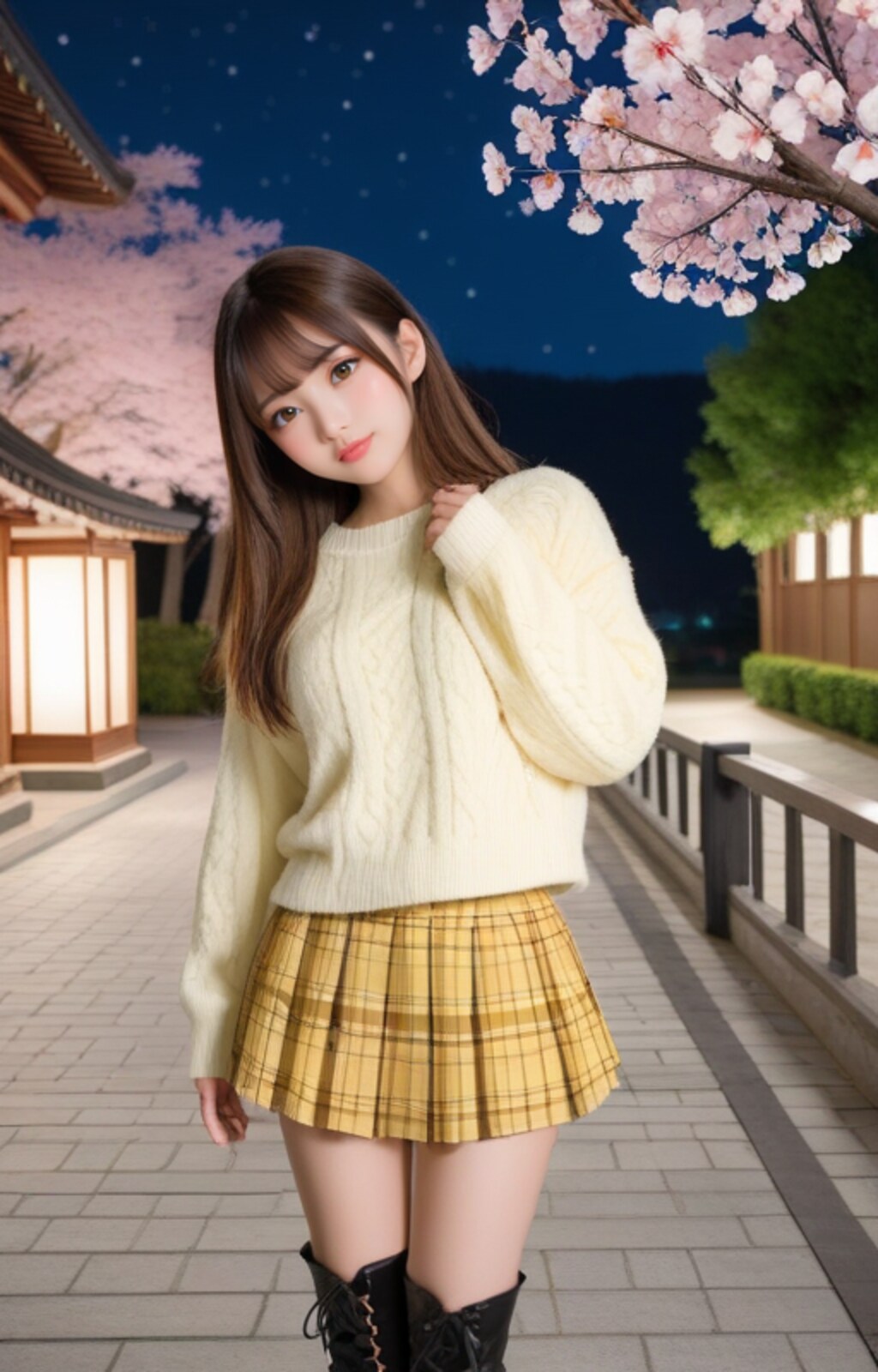彼女と夜桜を