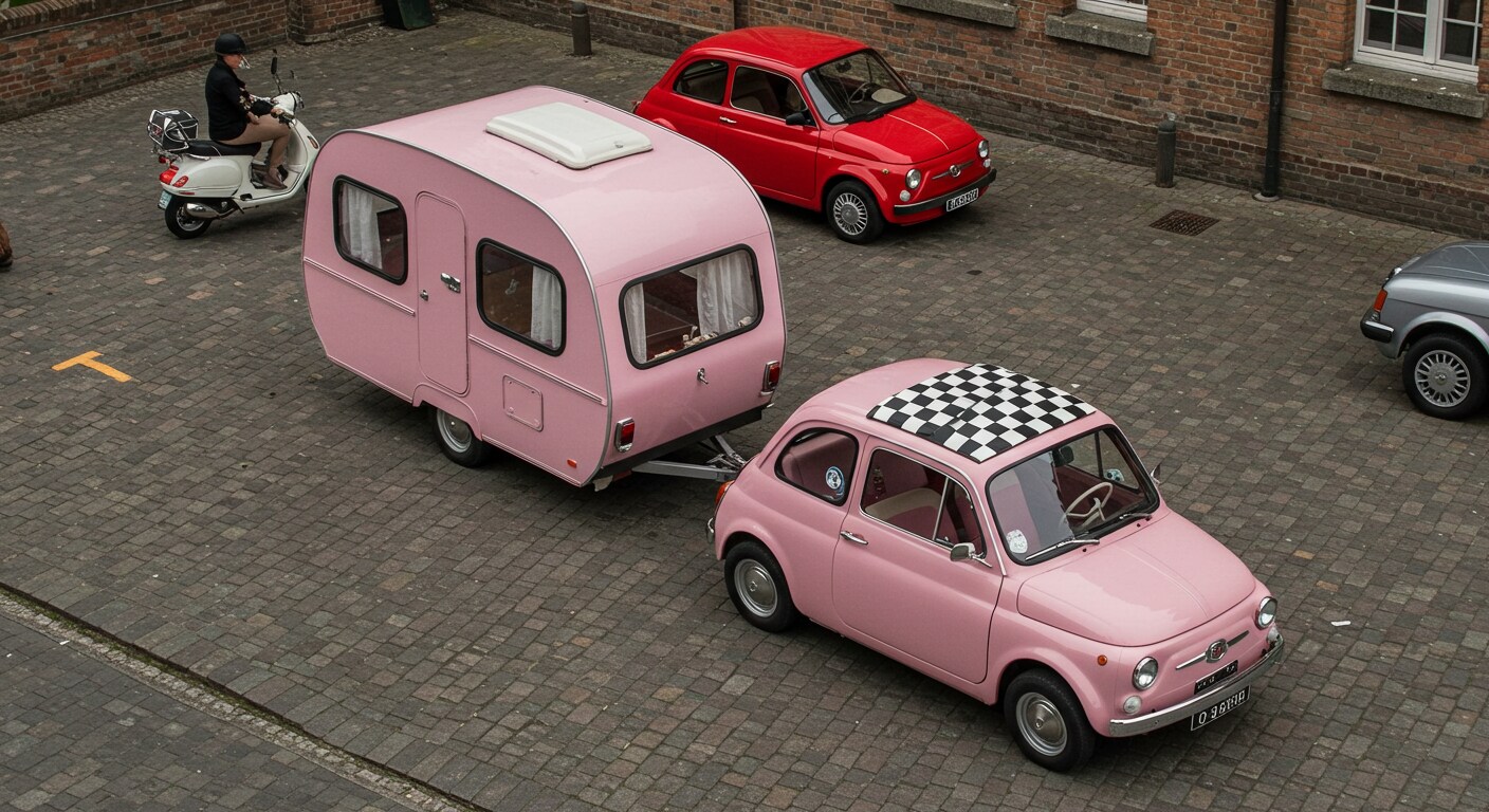 フィアット500チンクエチェントキャンピングカー | の人気AIイラスト・グラビア