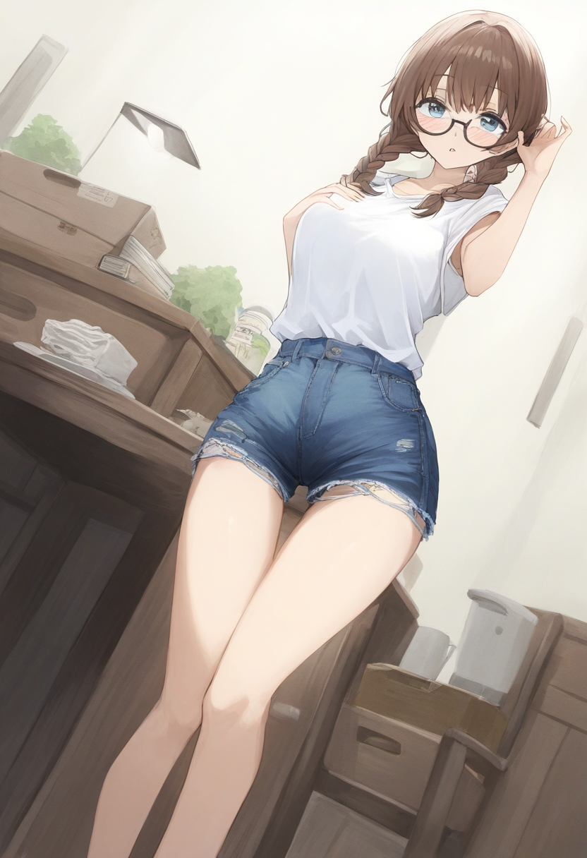 蒸し暑いから薄着な三つ編み眼鏡ちゃん