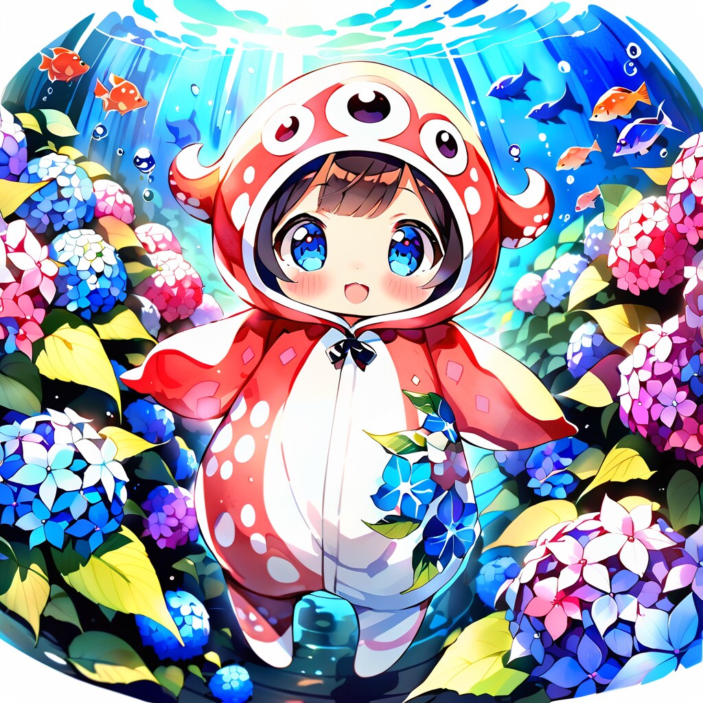 着ぐるみちゃんと紫陽花