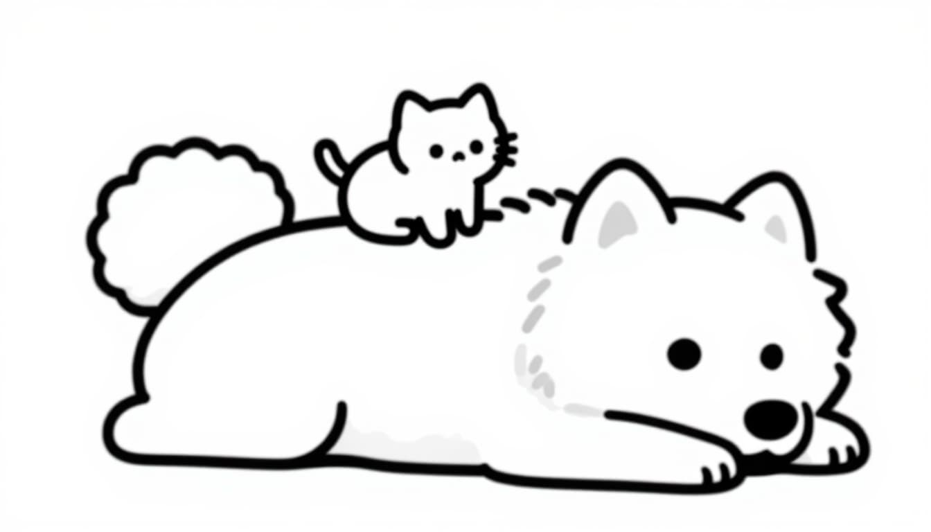 サモエドんと子猫さん　かまってくれると嬉しくて