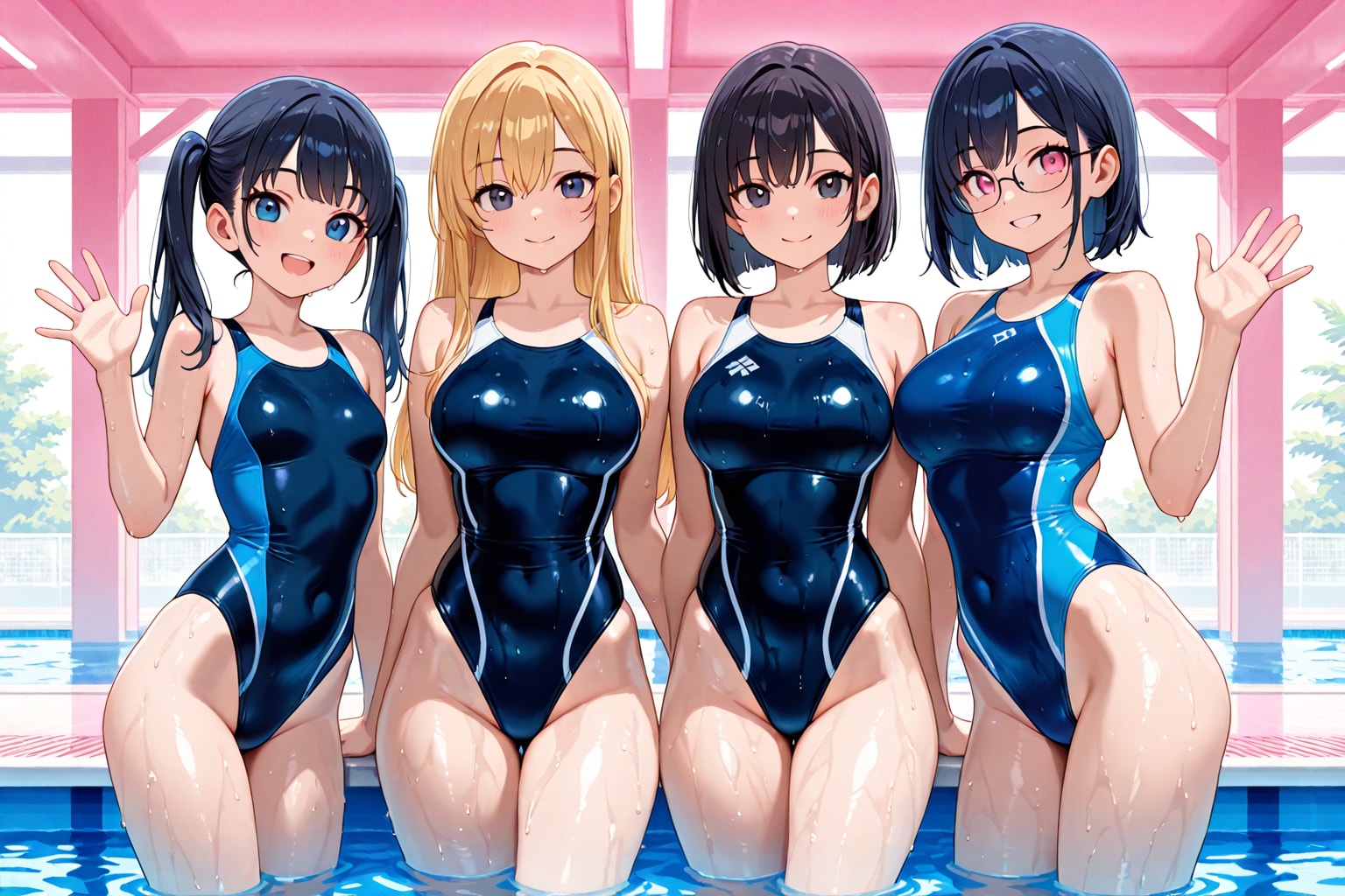 競泳水着4人並んで♪