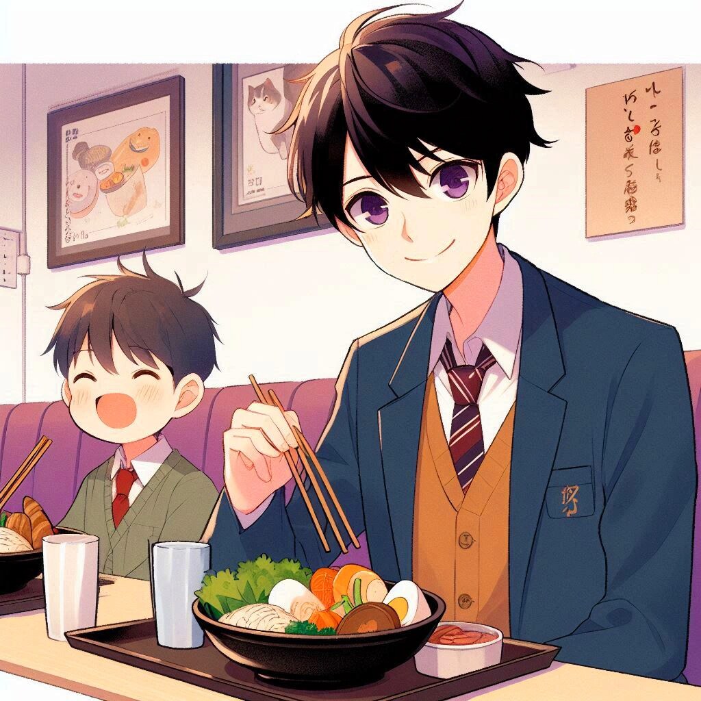 お子様ランチと、黒髪短髪男性♪その1-2(8枚)