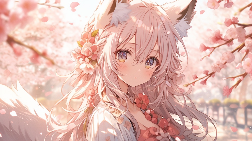 桜の庭で出会う不思議な狐娘