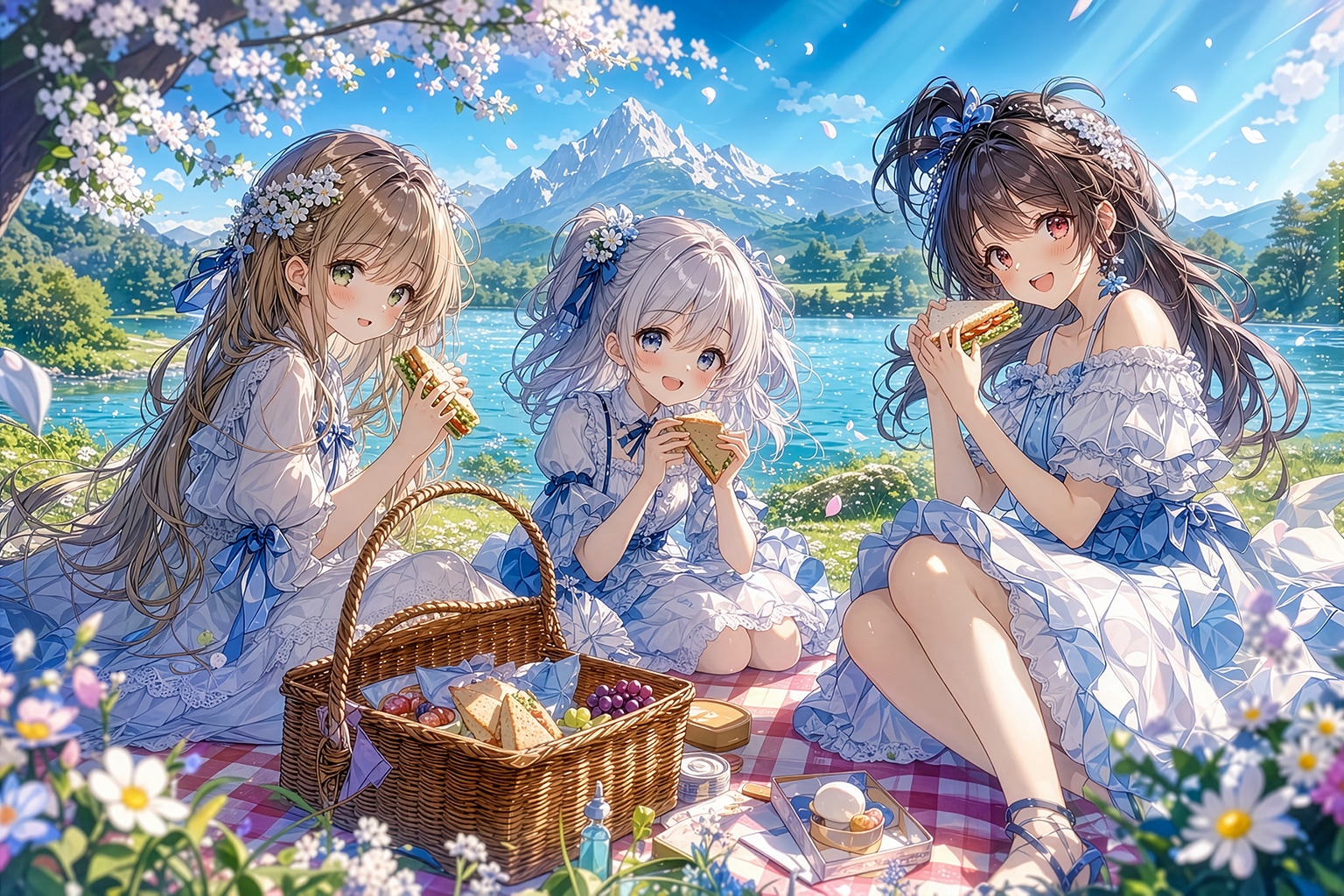 湖畔でピクニック