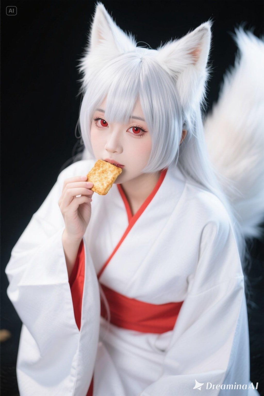 【実写風？】いなりの日なので厚揚げを食べるキツネの御神体様(^^;;