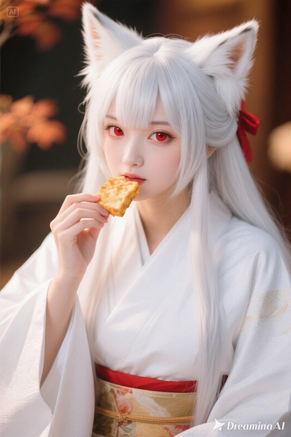 【実写風？】いなりの日なので厚揚げを食べるキツネの御神体様(^^;;