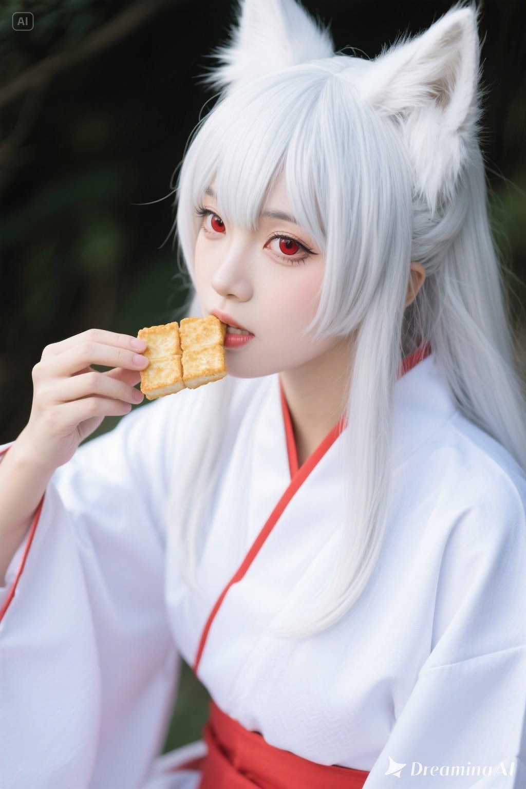 【実写風？】いなりの日なので厚揚げを食べるキツネの御神体様(^^;;