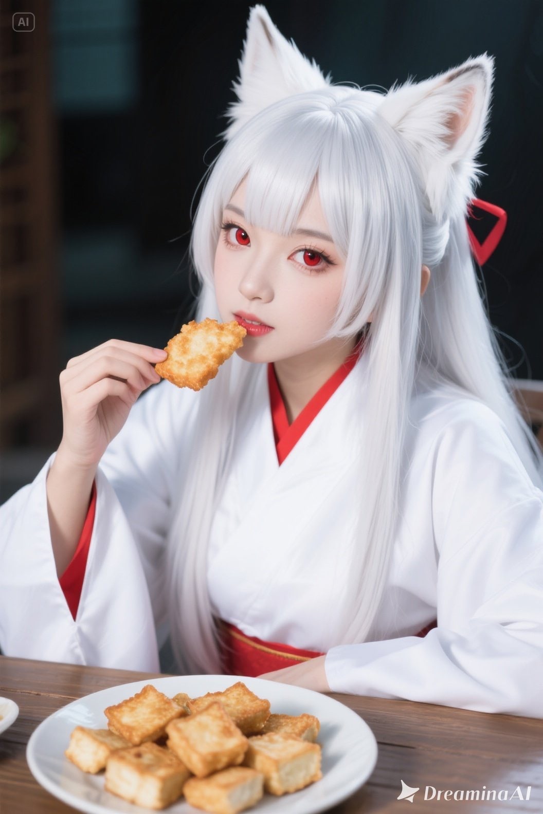 【実写風？】いなりの日なので厚揚げを食べるキツネの御神体様(^^;; | の人気AIイラスト・グラビア