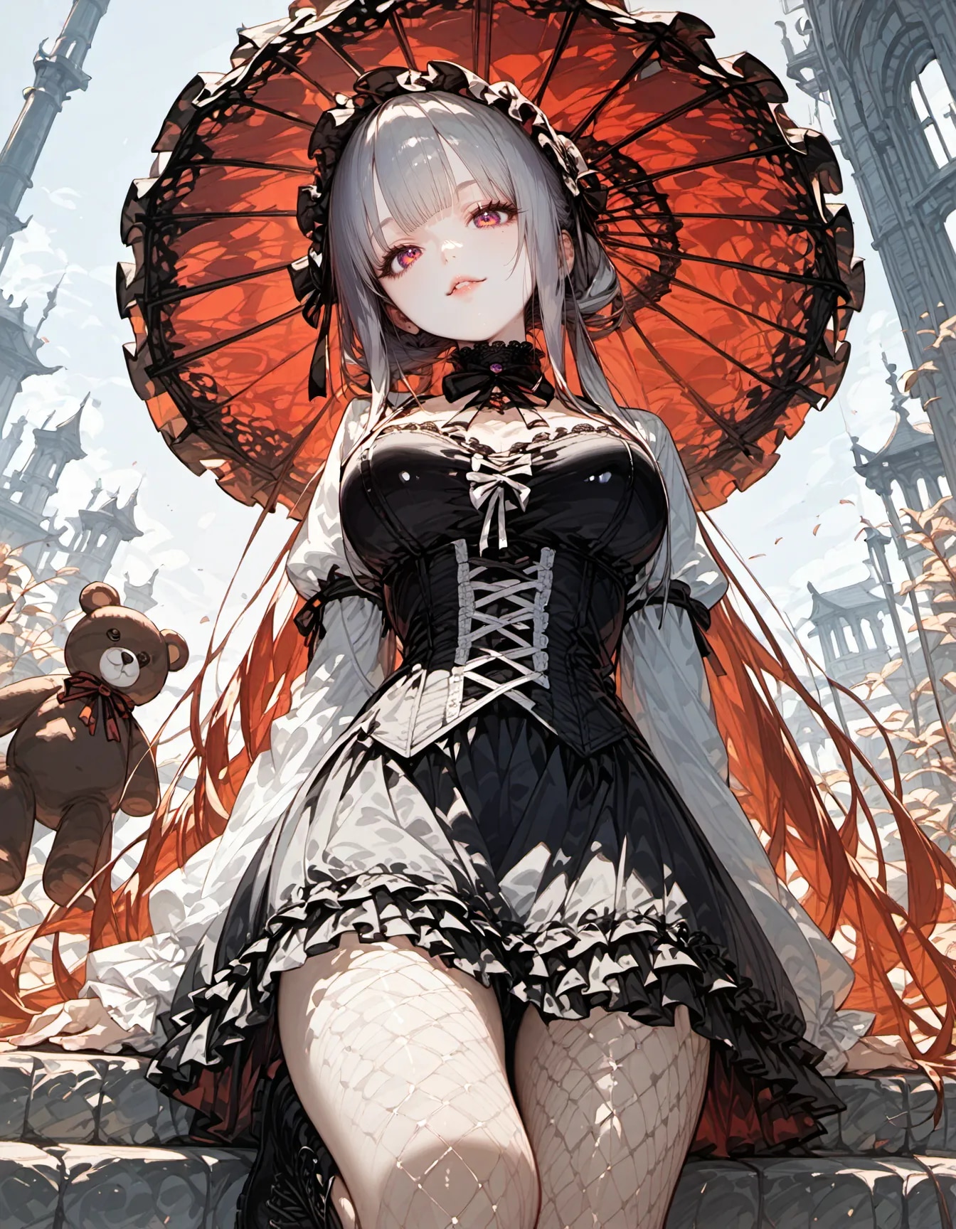 The Lady Beneath the Crimson Parasol