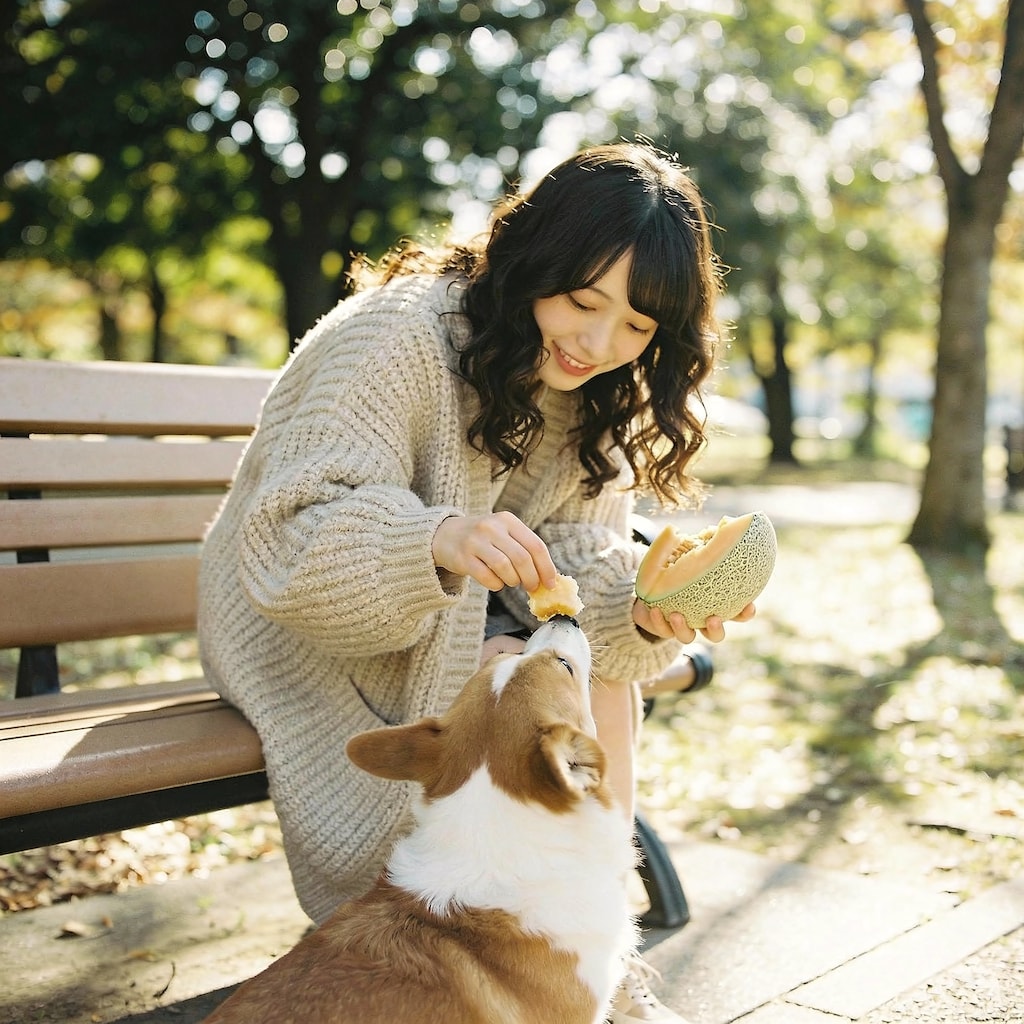 A Fruity Hug: Dog and Girl at the Market