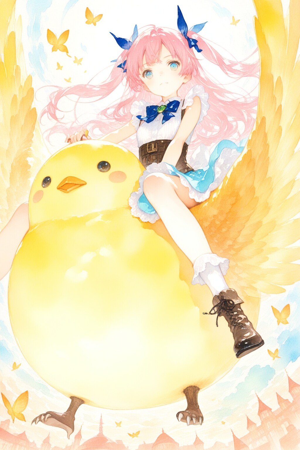 少女とひよこ。