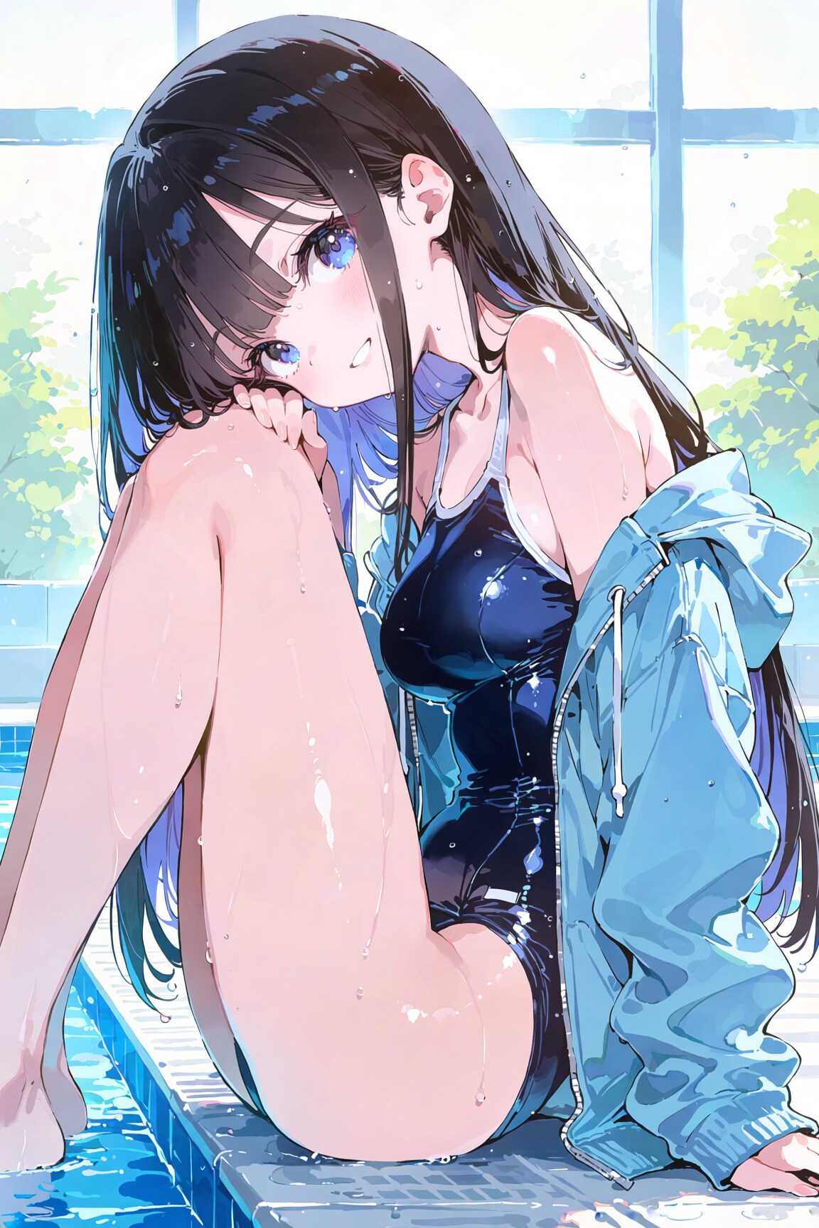 水着と透明な水滴